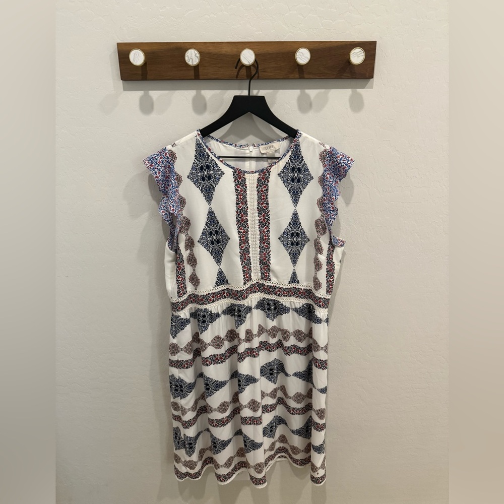 LOFT Floral Patterned Dress - Blue and Red on White
